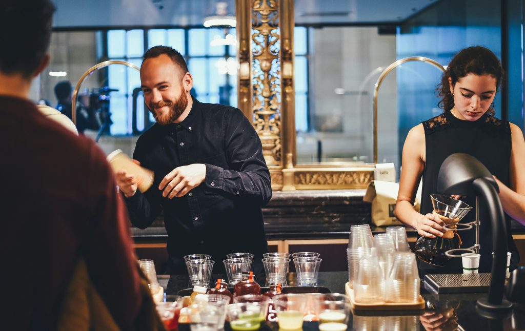 Hospitality team at bar